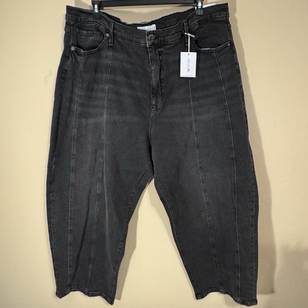 Jessica Simpson Myrtle Barrel Leg Jeans Women 24W Faded Black Wash Boho NEW
